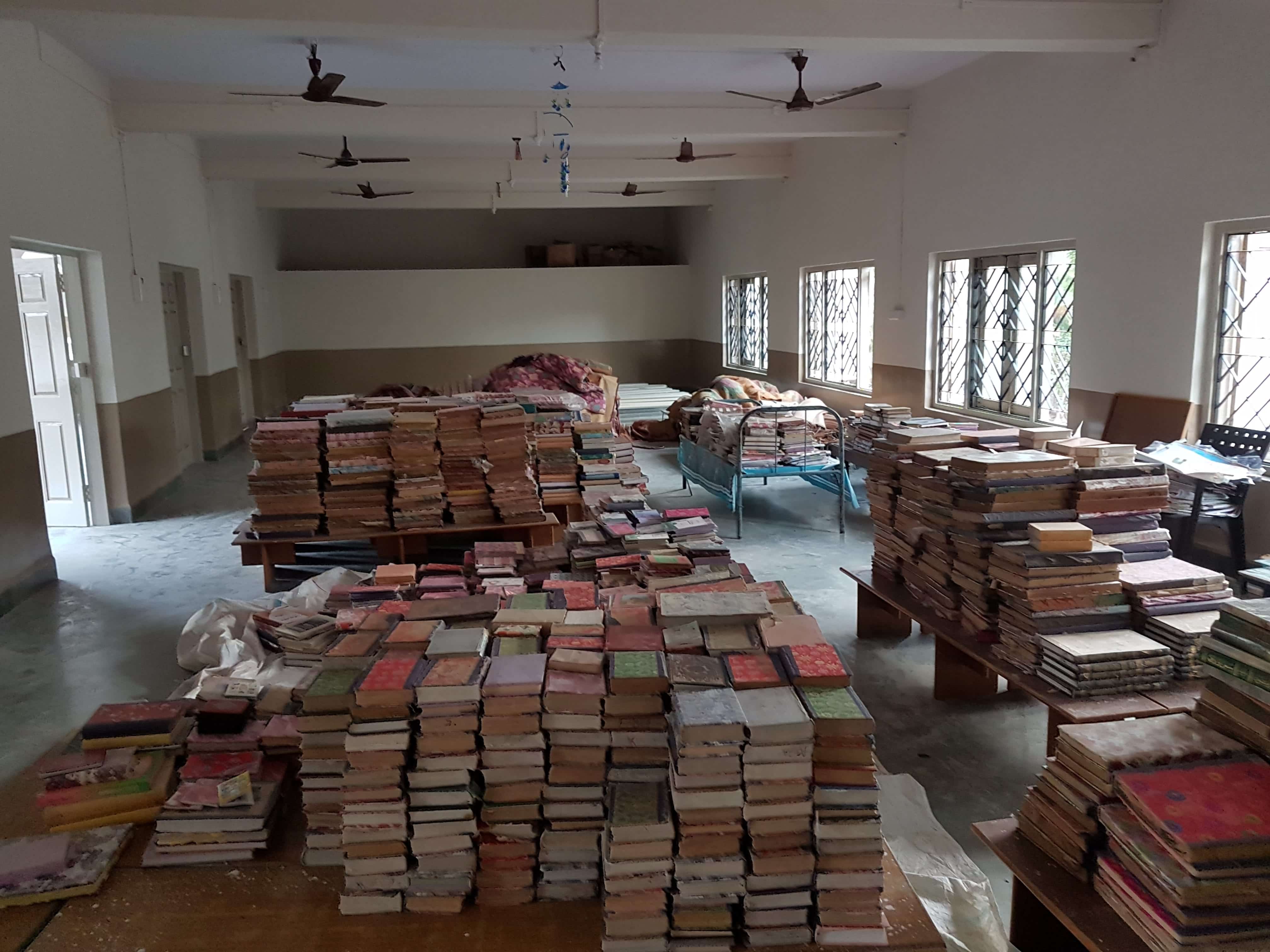 Books gathered during renovation